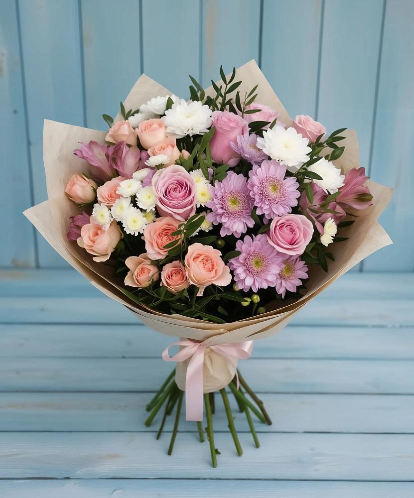 Букет цветов из: Хризантемы, Розы и Альстромерии в Воле