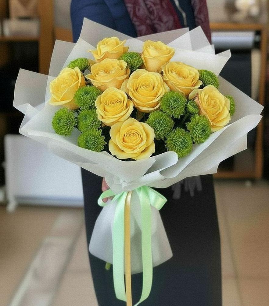 Букет цветов из: Хризантемы и Розы в Воле