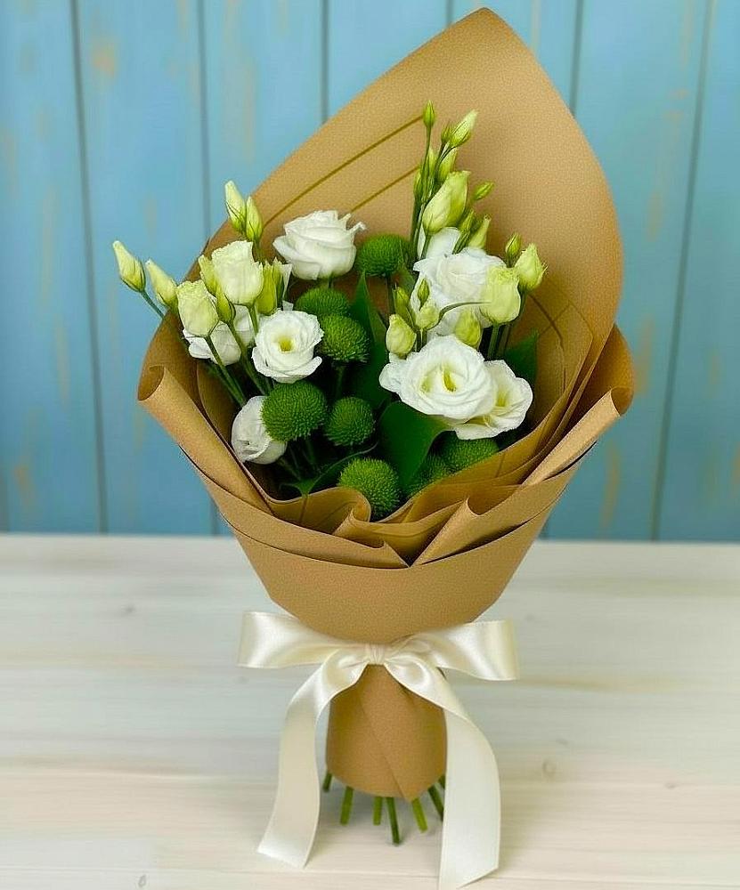 Букет цветов из: Хризантемы и Лизиантусы в Воле