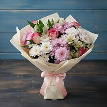 Букет цветов из:  Хризантемы, Альстромерии и Розы #REPLACE_PRED# Воле