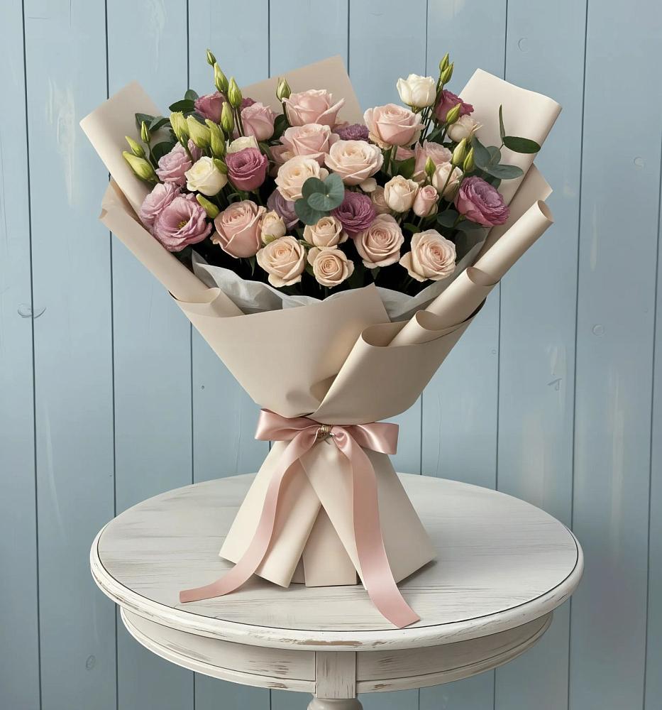 Букет цветов из: Розы и Лизиантусы в Воле