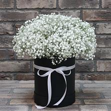 Цветочная композиция из Гипсофила в шляпной коробке в Воле
